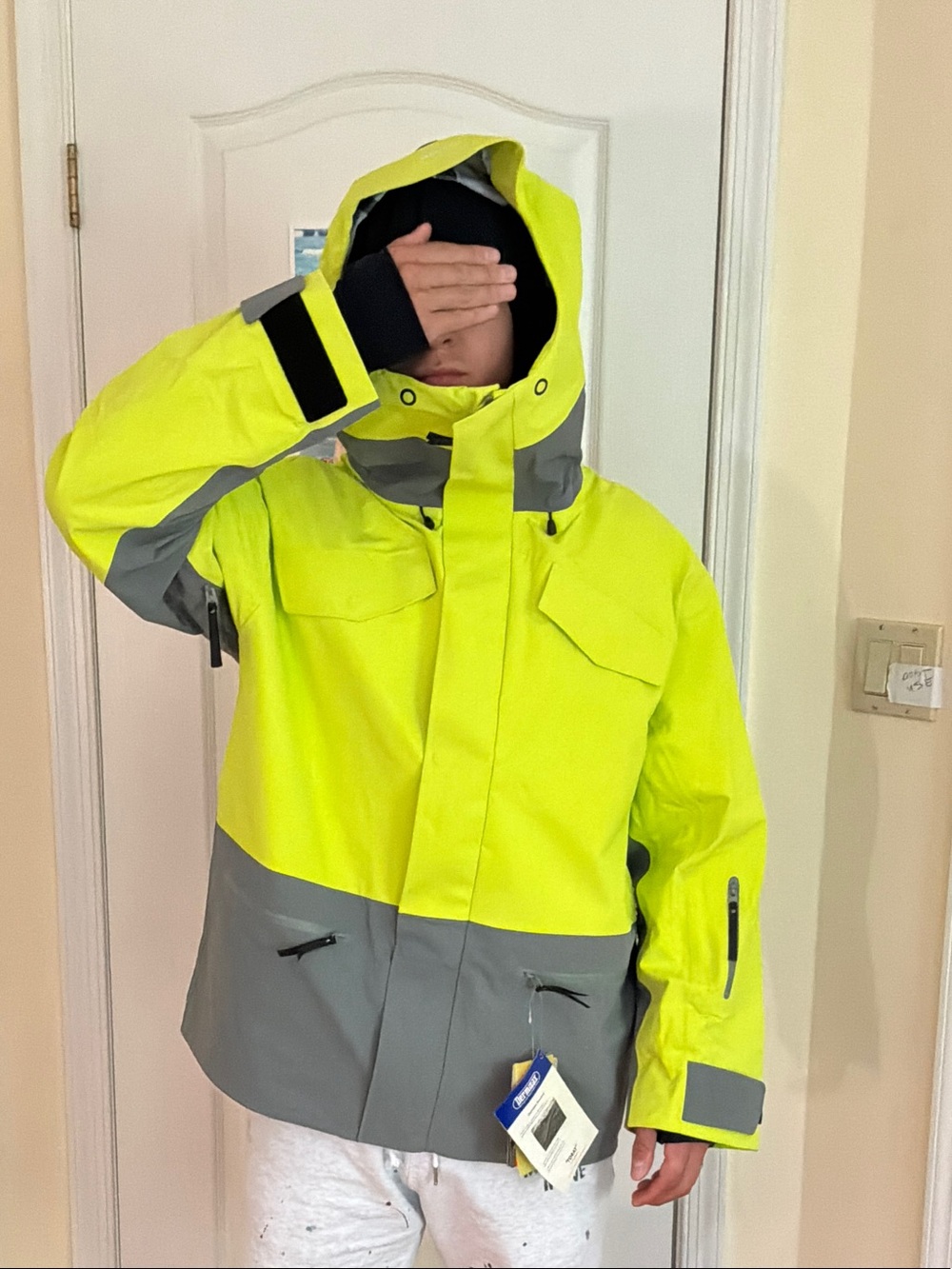 Kids High-Visibility Rain Jacket Waterproof Hooded Coat - Neon Yellow & Gray